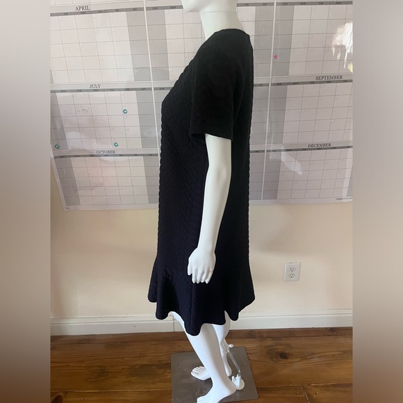 Sharagano navy blue lizard 🦎 scale puff print dress size 10 ruffle hem - Picture 5 of 8